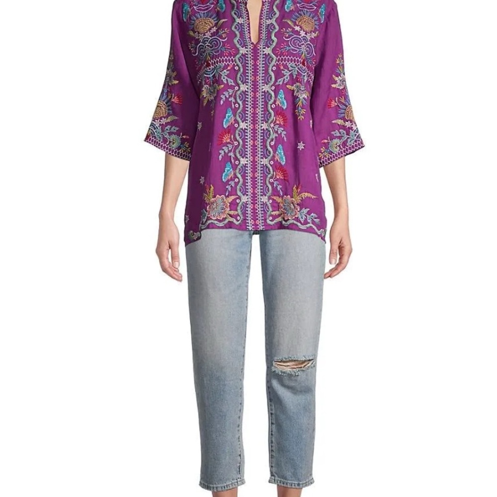 Johnny Was Vibrant Purple Embroidered Tunic
